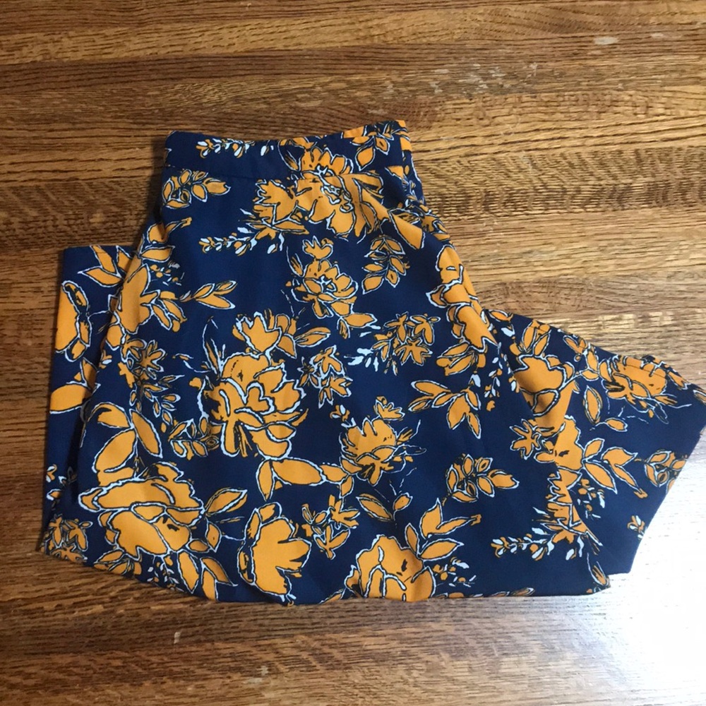 Blue and Orange Floral A-Line Skirt